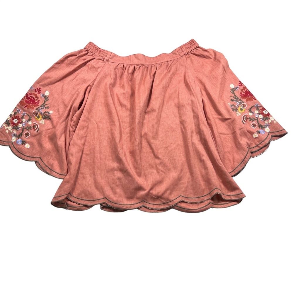 Umgee 2XL Embroidered Bell Sleeve Top Scalloped Hem Boho Floral Terracotta